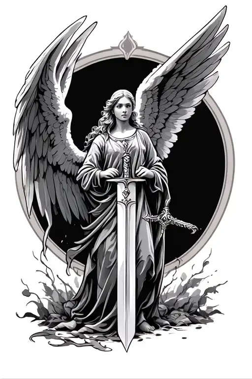 Angel With Wings And Sword