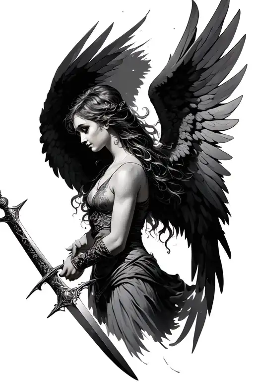 Angel With Wings And Sword