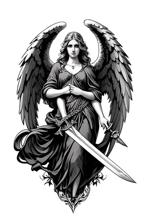 Angel With Wings And Sword