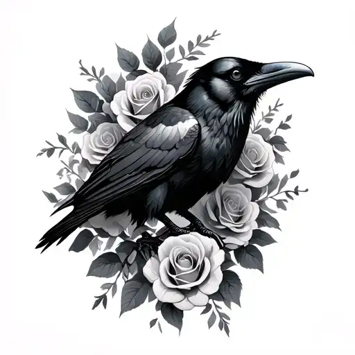Raven Surrounded By Roses