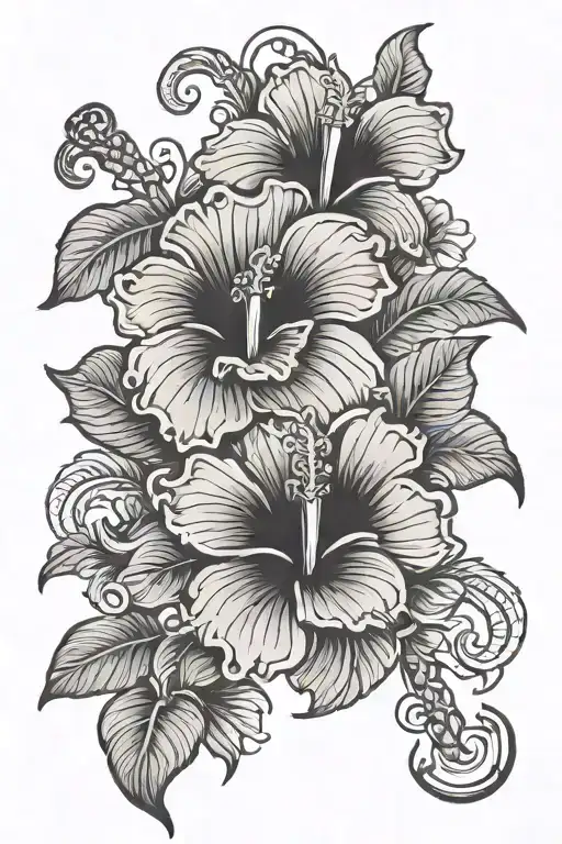 Hibiscus Flower Leg Sleeve With Ankh On Ankle