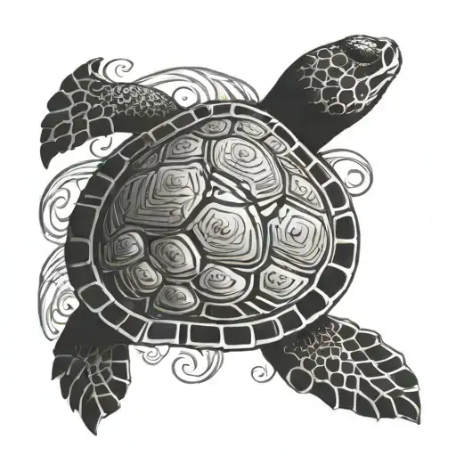 A Black-grey Tattoo Of A Traditional Costa Rican Sea Turtle With Intricate Patterns And Details