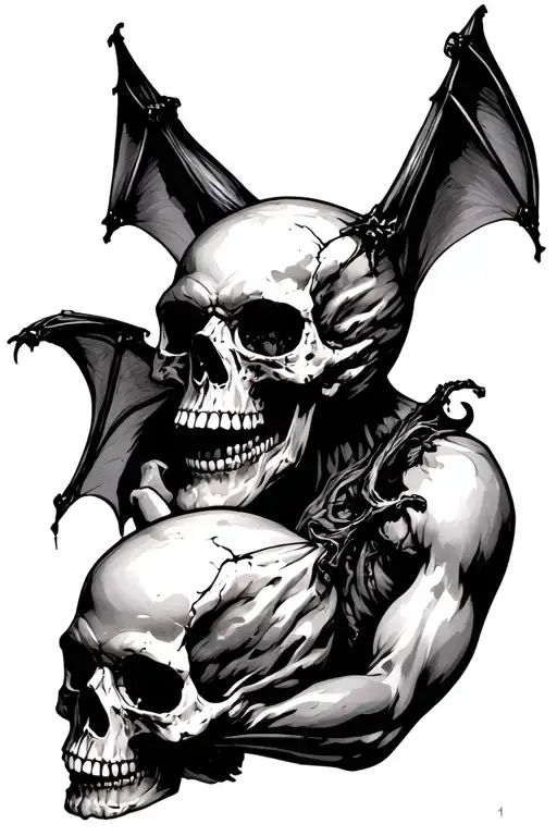 Gothic Bat Holding Crushed Skull