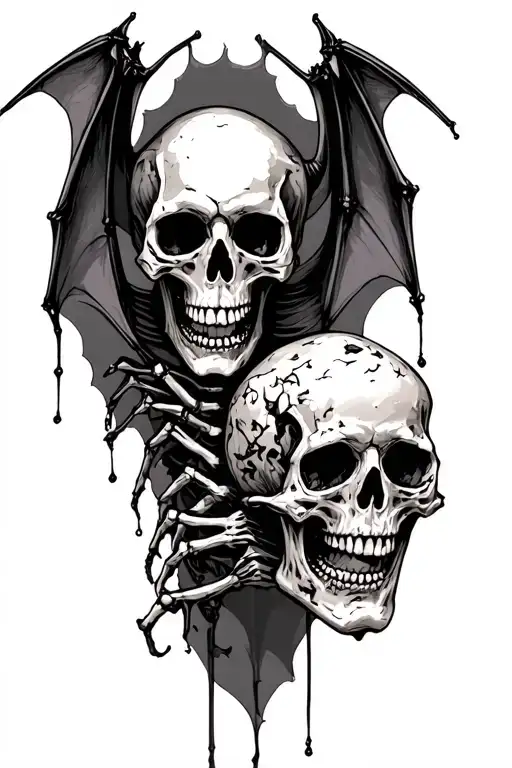 Gothic Skeleton Bat Holding Crushed Skull