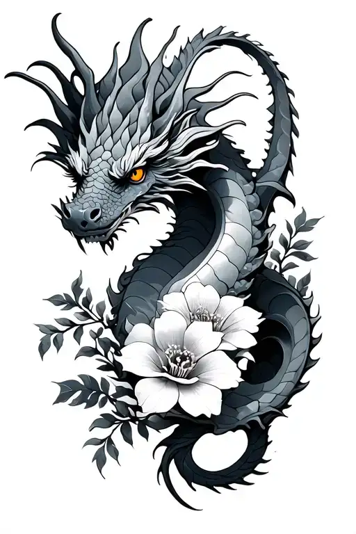 Dragon And Flowers Intertwined
