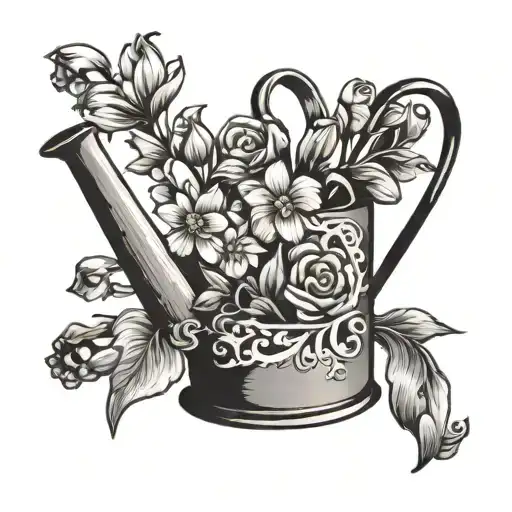 Old Watering Can With Dainty Flowers Growing Inside