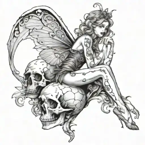 Sexy Fairy Standing One Foot On Skull