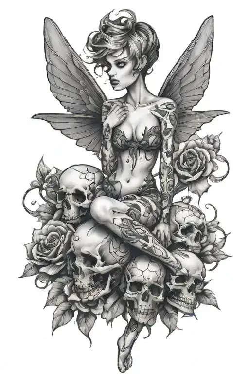 Sexy Pixie Standing On Skull Surrounded