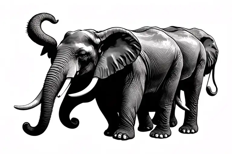 Elephants Walking In A Line Holding Trunks