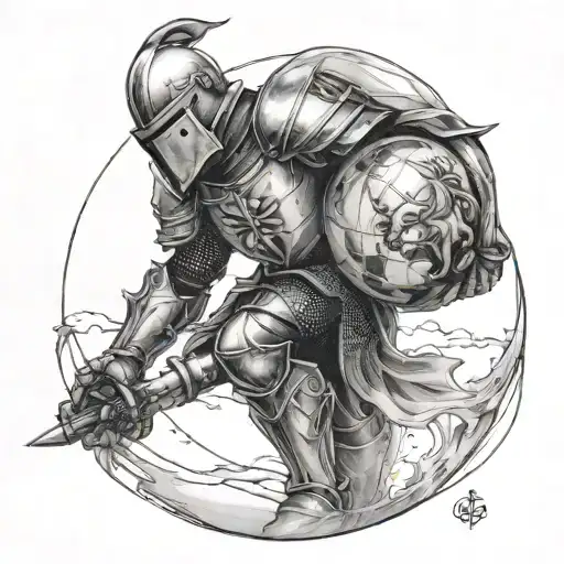 Knight Holding A Transparent Globe Whit A Baby Inside On The Battlefield