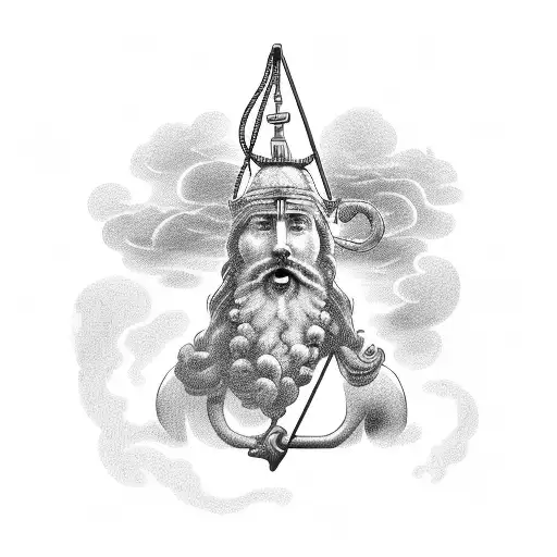 God Neptune With A Gallows In His Hand Sitting On A Dolphin In The Stormy Sea