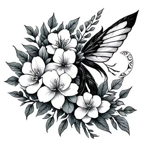 Gemini Zodiac Symbol With Honeysuckle Flowers