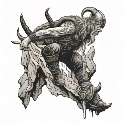 Viking Person Upside Down Falling Off A Cliff With A Theme Of Depression In It