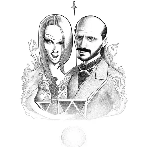Morticia And Gomez Adams On A Lovers Tarot Card