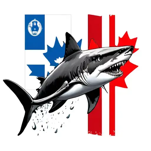 Shark Swimming From Uruguay Flag To Canadian Flag