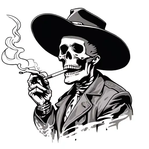 Marlboro Man Skeleton Smoking A Cigarette