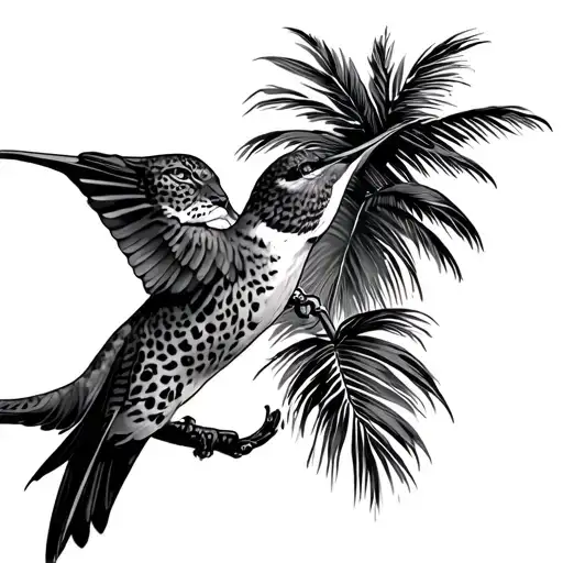 Jaguar Prowling Humming Bird Palm Tree Cowboy