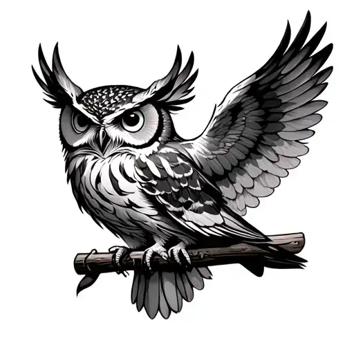 Owl With Open Wings And Bar