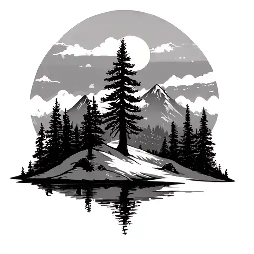 Pine Trees Mountains Sunset Sky