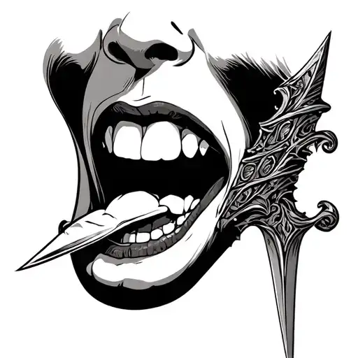 Mouth Slightly Open Licking Dagger