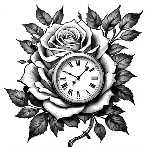 Clock And Rose Intertwined