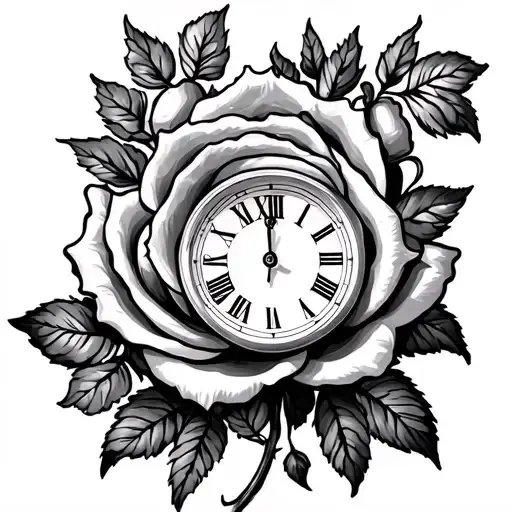 Clock And Rose Intertwined
