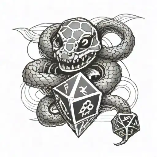 Snake Wrapped Around D20 Dice