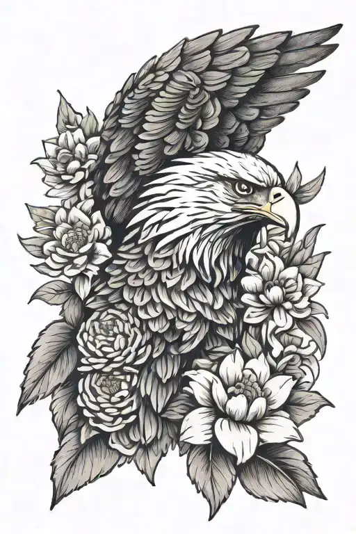Eagle And Flowers Blooming Aster Bouquet