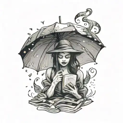 Book Raining Letters On Woman With Umbrella