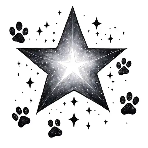 Ethereal Star Tattoo With Paw Prints Walking Through The Stars