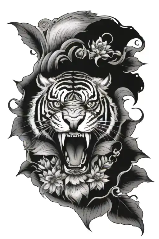Tiger Teeth With Lotus Flower Eyes