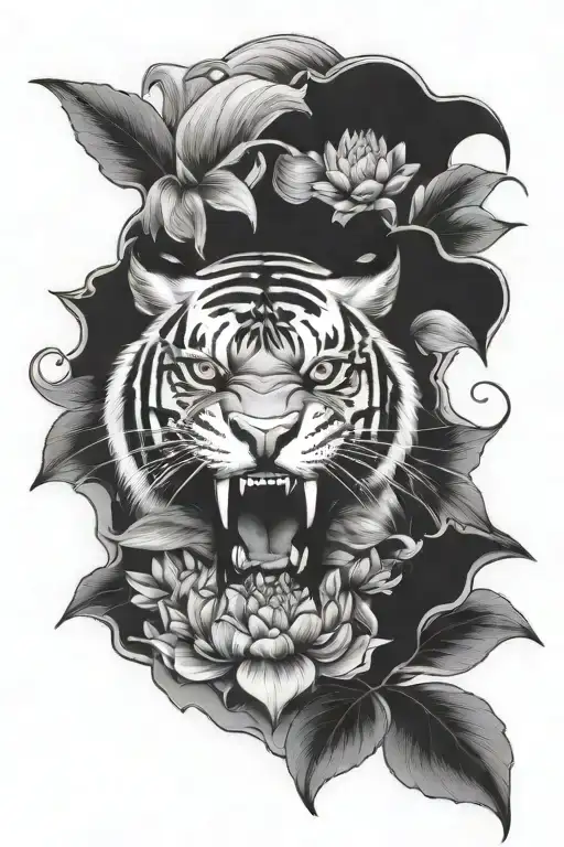 Tiger Teeth With Lotus Flower Eyes