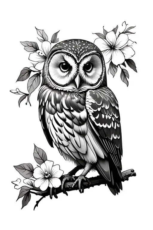 Barred Owl With Flowers