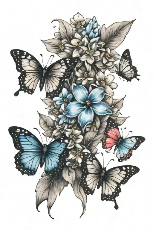 Forget Me Not Flowers With Rainbow And Butterflies