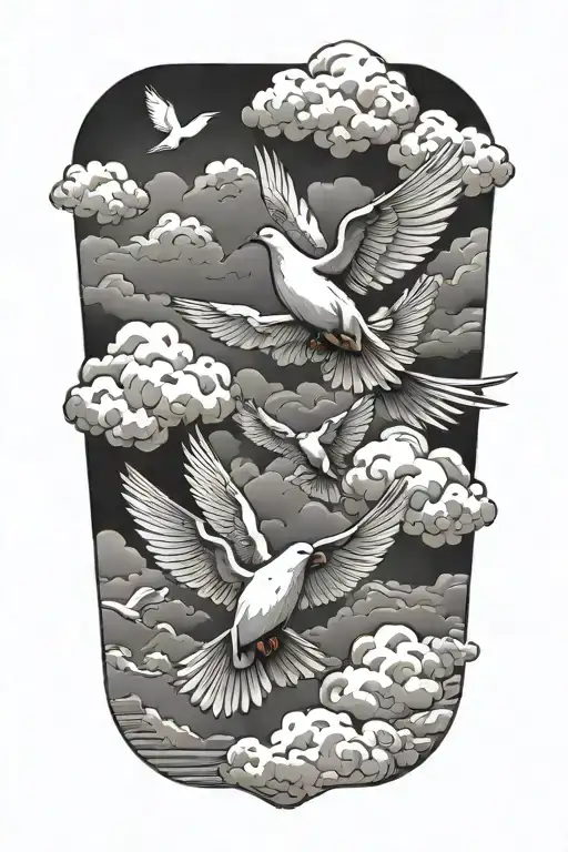 Clouds And Doves Flying
