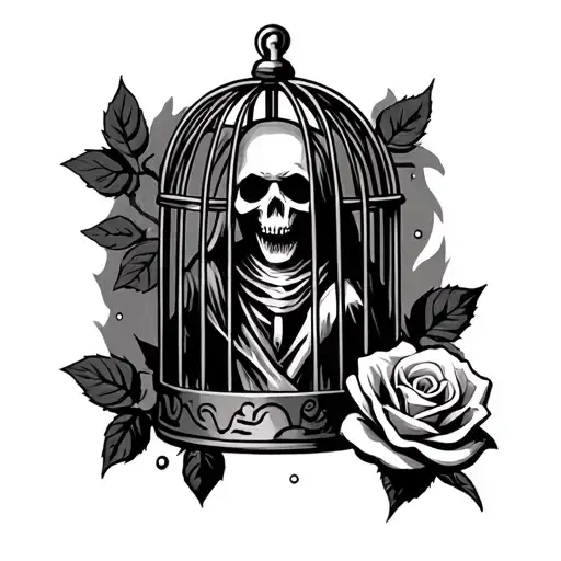 Grim Reaper In A Cage And A Rose As The Lock