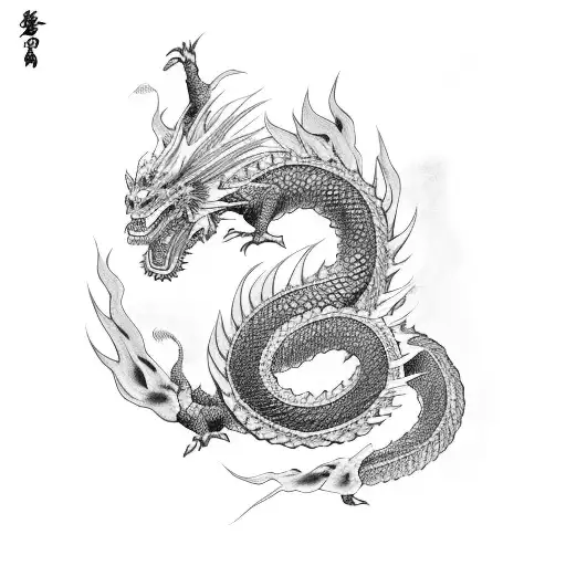 Japanese Dragon With Fire