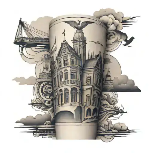 A Women's Arm Band Tatto With Buildings From Every Country Visited