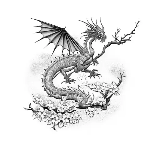 Pink Dragon With Cherry Blossoms