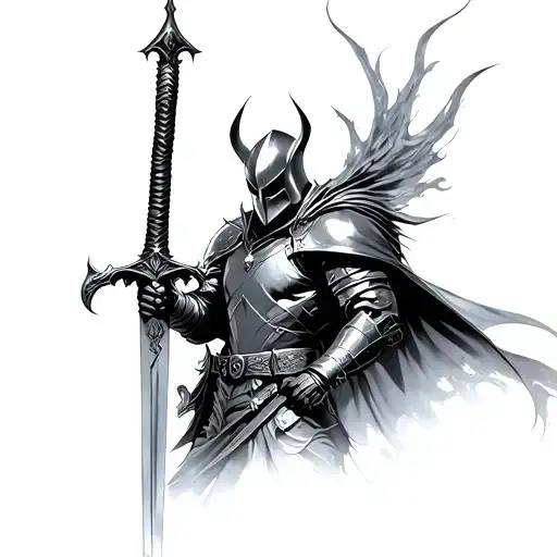 Dark Fantasy Knight Holding A Sword