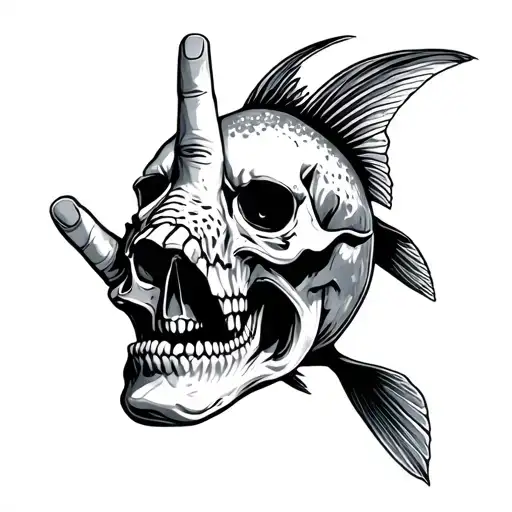 Fish That Hes Head Is Skull Giving Middle Finger