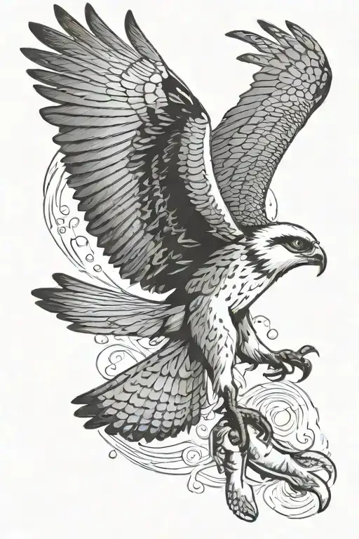 Osprey Bird Of Prey Flying And Catching A Small Arctic Grayling Fish In Its Talons