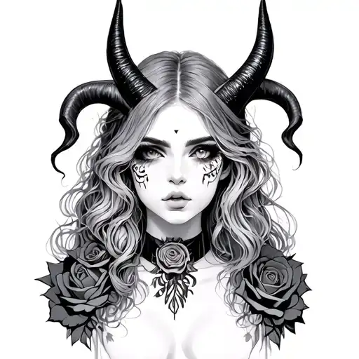 Goth Girl With Horns Wrapped In Rose