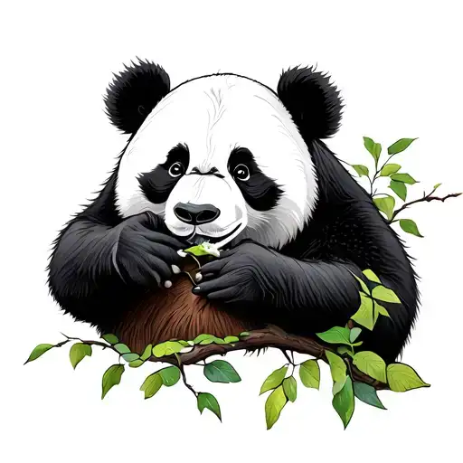 Panda Eating On Tree