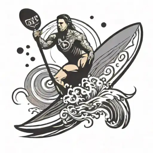 A Paddleboarder Riding A Wave With The Word 'Love' Incorporated Into The Water Design