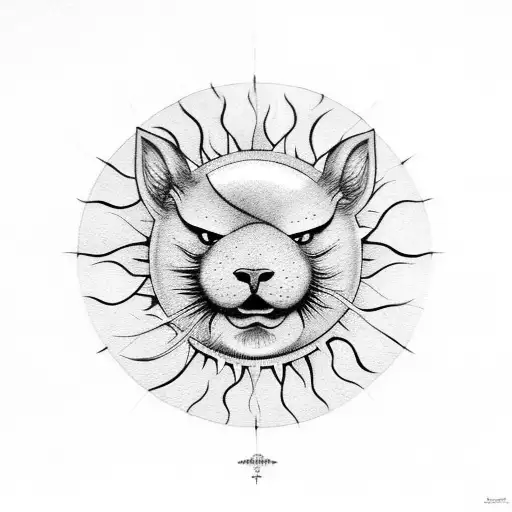 A Sun And A Face Of An Animal And Something Round