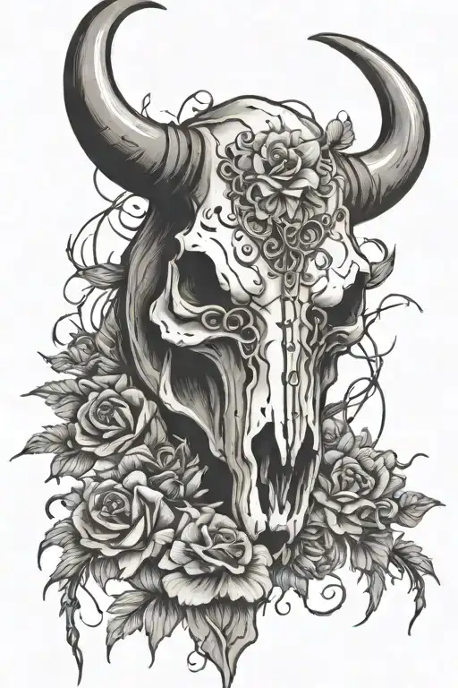 Western Theme That Has Barbed Wire And Flowers Surrounding Bull Skull