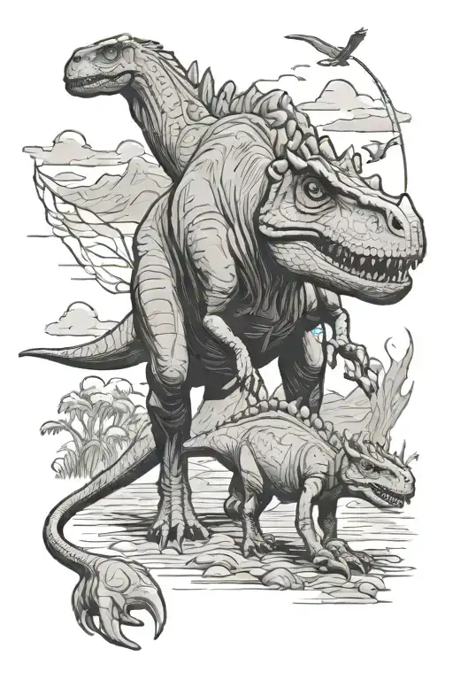 Dinosaur Father And Son Walking