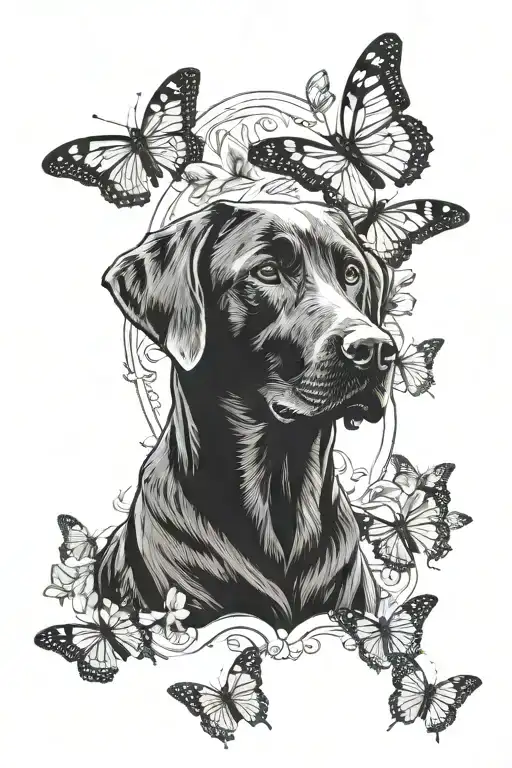 Black Lab And Butterflies With Italianflag