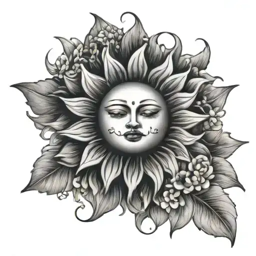 Sun And Moonsurrounded By Flowers